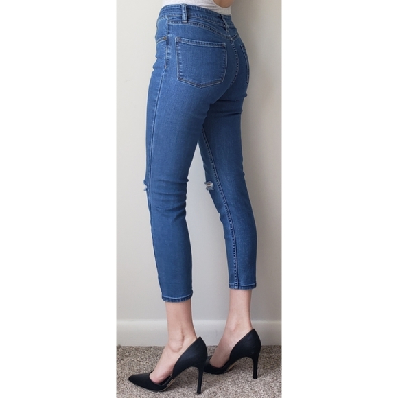 Amuse Society Iconic Medium Wash Distressed Skinny Jeans 28 Knee Slit Rip - Picture 4 of 9